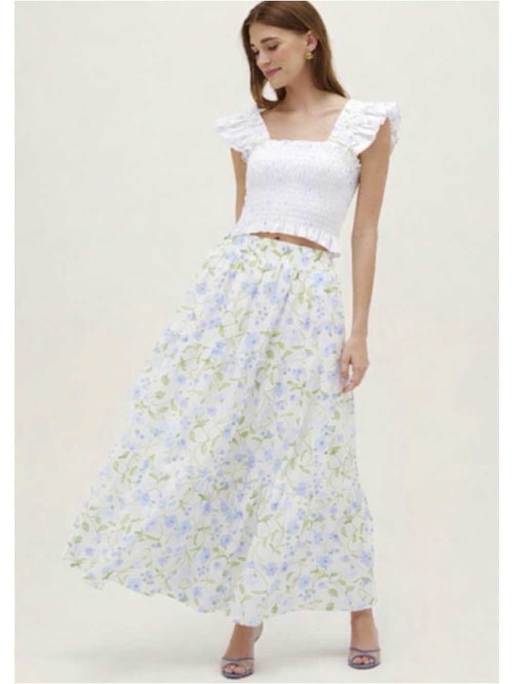 HILL HOUSE | NWT The Florence Nap Skirt in Blue/Green Peony Bouquet, Size Small